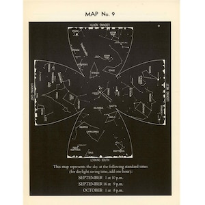 C. 1942 VINTAGE SEPTEMBER lithograph• originele vintage print • sterrenbeelden sterrenkaart hemelse astronomie print