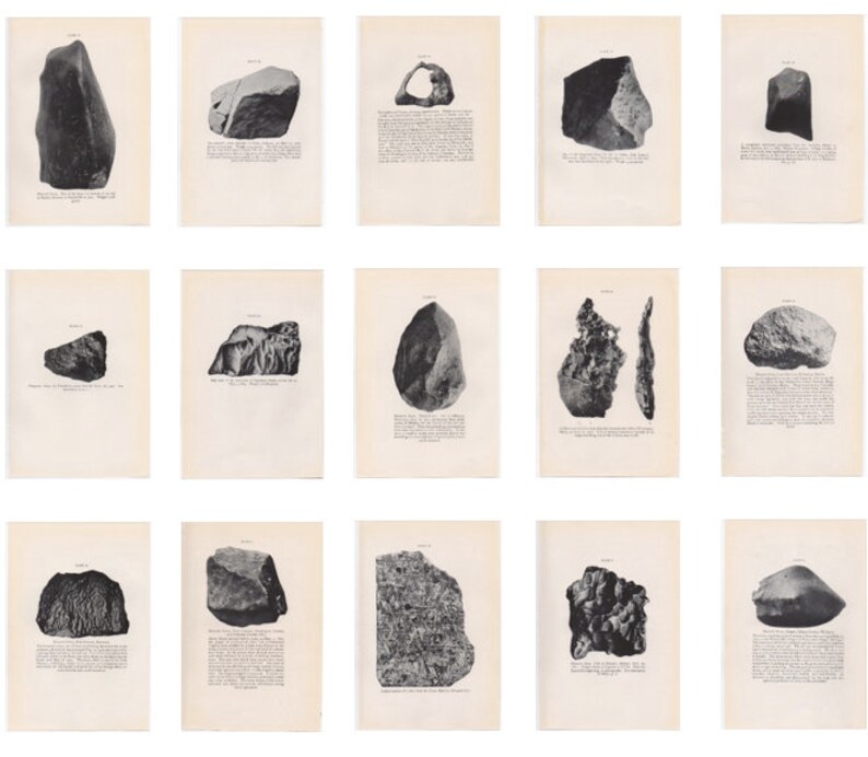 May include: A collection of 15 black and white photographs of various stones and rocks. The images are from a vintage book about geology.