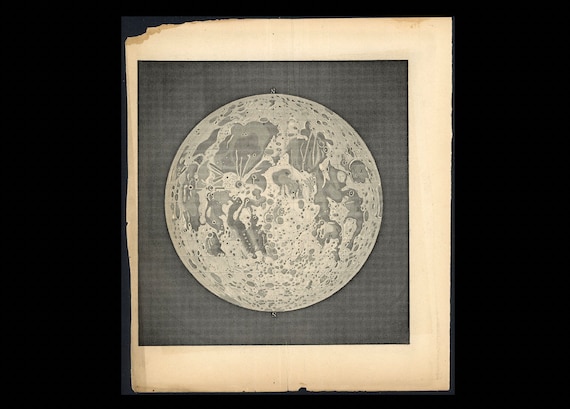 【中古】 Moon C. 1800's FULL MOON Engraving • Original Antique Print • Astronomy