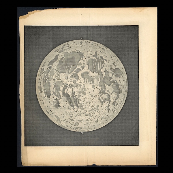 c. 1800's FULL MOON engraving • original antique print • astronomy print • View of the Moon • celestial print • Lunar view • The Moon print