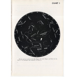 c. 1946 CONSTELLATION CHART litho - originele vintage print - hemelse astronomie kaart - ursa major - noordster - noordelijk halfrond