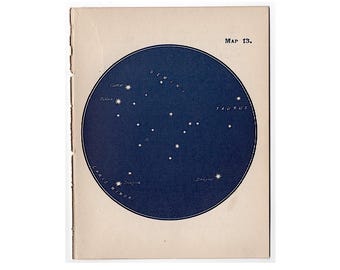 May include: A rectangular vintage-style paper print featuring a circular dark blue field depicting a celestial star map. The text "MAP 13." appears in the upper right corner. Constellations labeled "GEMINI", "TAURUS", and "CANIS MINOR" are visible.