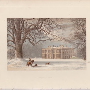 H. 1880 ENGLISH MANOR Druck • antiker Originaldruck • Architektur • Schlossherr • Howsham Hall Druck