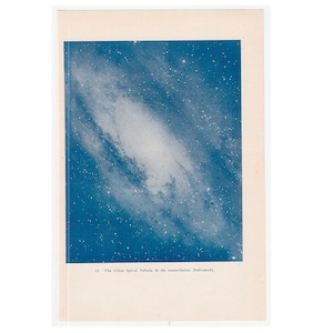 c. 1944 CONSTELACIÓN DE ANDRÓMEDA litografía - impresión vintage original • impresión astronómica - impresión de nebulosa espiral - galaxia estelar - litografía azul