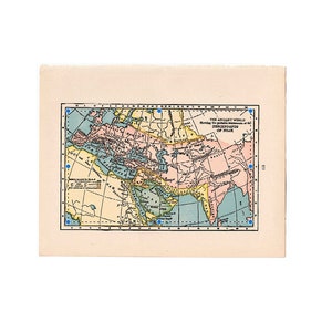 H. 1952 ALTE WELTKARTE • Landkarte • Nachkommen Noahs • Biblische Karte • Europa Naher Osten Asien Afrika