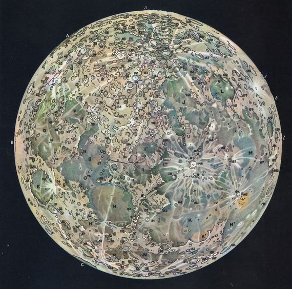 C Impression Vintage 1959 Carte De Lune Print Impression Astronomie Original Vintage Lithographie Système Solaire Impression Pleine Lune