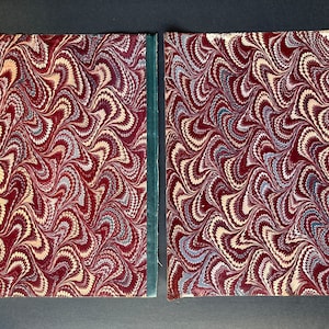ANTIQUE MARBLED PAPER c. 19C • set of 2 hand made marbled end papers - original antique decorative papers • dark red blue beige • 2 sheets