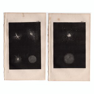 c. Gravures de 1842 STAR CLUSTER • gravure ancienne originale • gravure d'astronomie • décor céleste • cartes des étoiles • système solaire • galaxie • lot de 2