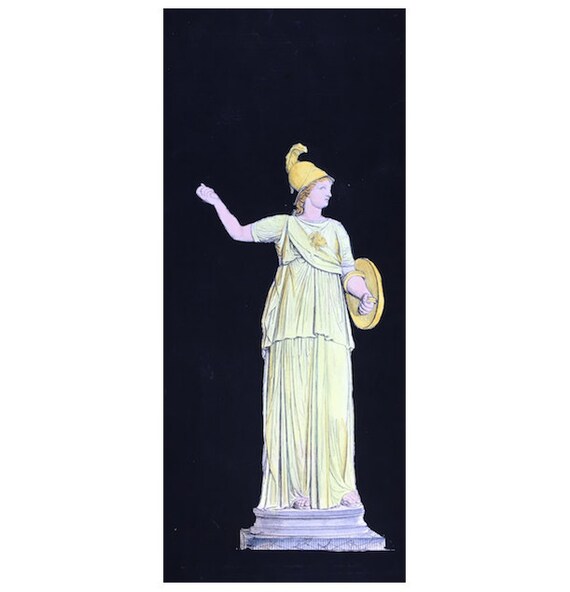 ANTIQUE STATUE PRINT from 1700’s - woman warrior print - French statue print - classic statue engraving - ancient Rome art - statuary print
