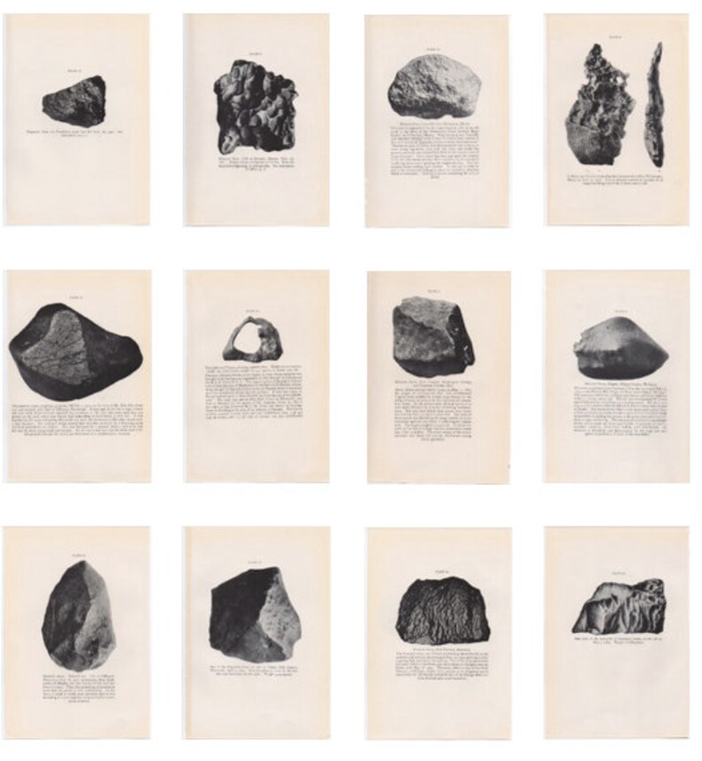 May include: Twelve black and white photographs of various rocks and stones. Each photo is labeled with a number and a brief description of the rock.