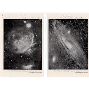 H. 1910 ORION & ANDROMEDA • 2 Stück original antike Drucke • Astronomie Drucke • Galaxie Drucke • Sterne Drucke