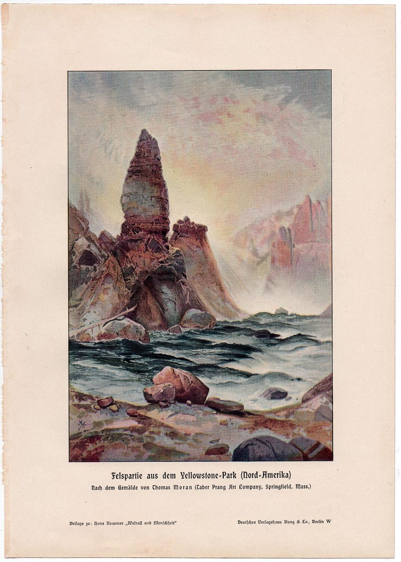 YELLOWSTONE PARK print c. 1900 • original antique print • landscape - national park in Wyoming and Montana USA - Geological formations image 2