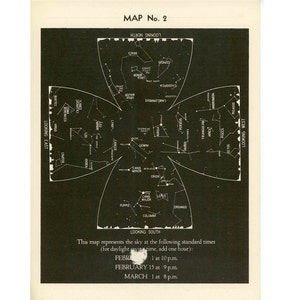 c. 1942 VINTAGE FEBRUARY LITHOGRAPH constellations star map original vintage celestial astronomy print