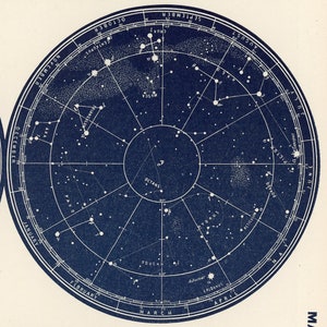 c. 1942 POLAR CONSTELLATIONS lithograph original vintage print star chart celestial print astronomy print Southern Constellations image 3