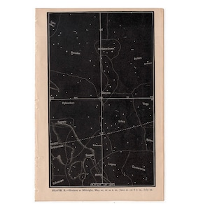 1884 STARS & CONSTELLATIONS - original antike himmlische Astronomie Druck - Platte X - Herkules Skorpion Libra Boote - Horizont um Mitternacht