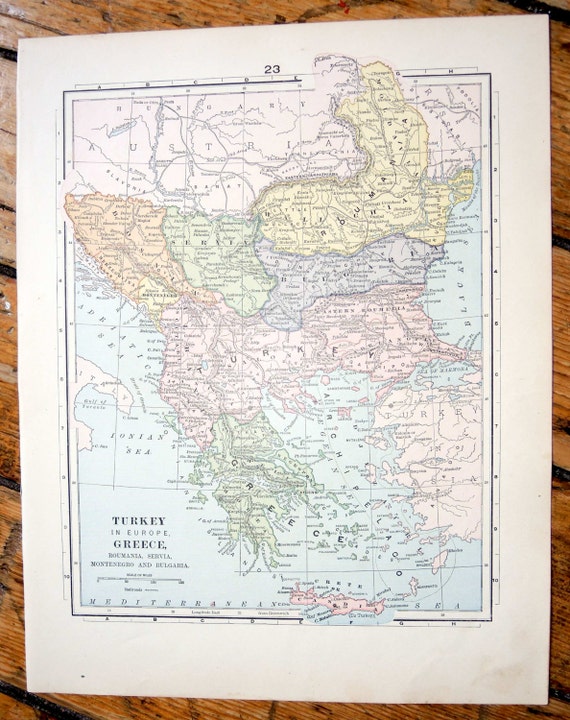 1887年アジアまたはトルコとギリシャの地図、オリジナルのアンティーク