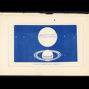 RARE! c. 1851 JUPITER & SATURN engraving • antique astronomy print • cobalt blue celestial • solar system • planets print