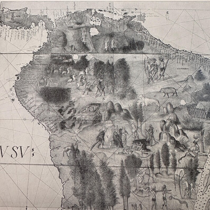 Canibal Map SOUTH AMERICA MAP - Antique Lithograph From 1900 - 16th Century View of ...