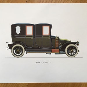 RENAULT 1910 - classic car print - original vintage lithograph printed in the 1960’s - collectable automobile - antique restored autos