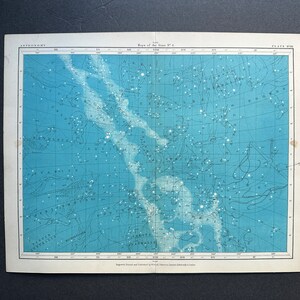 c. 1908 MAPA ESTELAR N.º 4 • impresión antigua original • impresión astronómica antigua - mapa estelar • impresión celeste azul • vía láctea • constelación