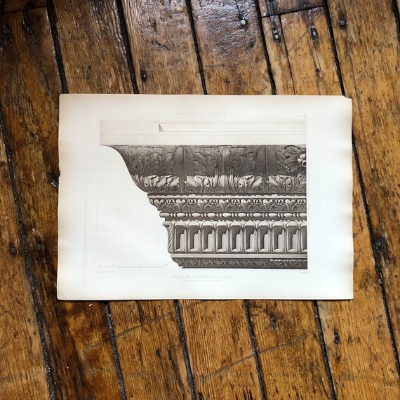 C. 1905 ANTIQUE ROMAN ARCHITECTURE engraving • original antique print • capital detail • ancient Rome • architectural details- rare!