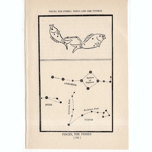 ca. 1944 Fische - CONSTELLATION FIGURE Druck - original Vintage Astronomie Druck - Sternkarte - himmlische Lithographie - die Fische