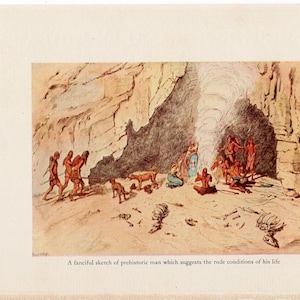 1934 PREHISTORIC MAN print original vintage lithograph