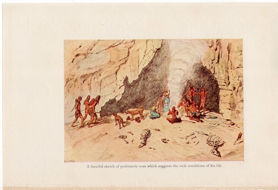 1934 PREHISTORIC MAN Print Original Vintage Lithograph - Etsy
