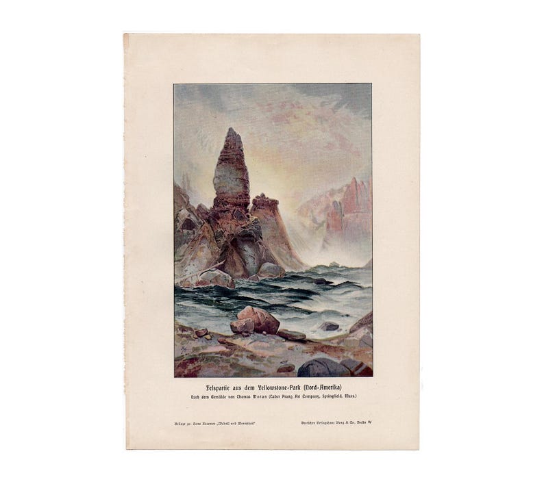 YELLOWSTONE PARK print c. 1900 • original antique print • landscape - national park in Wyoming and Montana USA - Geological formations image 1