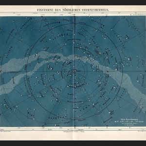 c. 1894 MILKY WAY STARS print • estrellas fijas del hemisferio norte - impresión antigua original -carta de astronomía celeste -
