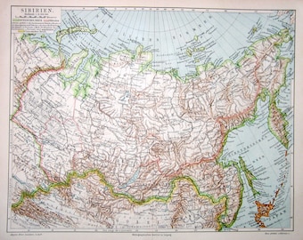 c. 1889 SIBERIA map • original antique print •