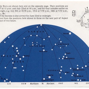 1961年頃 蟹座 星図 リトグラフ • オリジナル ビンテージ プリント • 天体プリント • 天文学 リトグラフ - 7月と6月