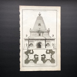 1757 GRAVURA DE ARQUITETURA ANTIGA - impressão de arquitetura antiga - edifício francês com vista em planta - gravura em preto e branco