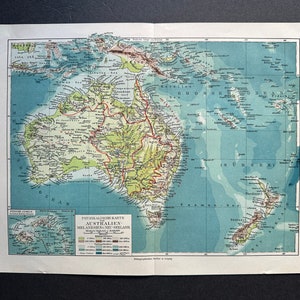 c. 1894 AUSTRALIE OCÉANIE carte • gravure ancienne originale • carte du monde • océan Pacifique • carte de l'Australie • carte de la Nouvelle-Zélande