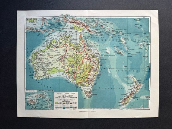 オーストラリア古い地図の絵 1894 年頃 オーストラリア オセアニア地図 • オリジナルアンティーク