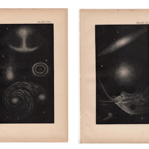 Antike Druck • NEBULA Drucke • gedruckt in 1867 • antike Astronomie Drucke • Andromeda Druck • Orion Druck • Spiralnebel • Satz von 2 Nebel
