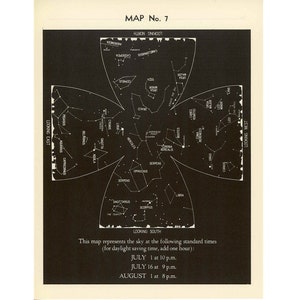 c. 1942 JULY constellations print star map original vintage celestial astronomy lithograph