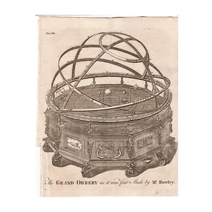 c. 1782 ORRERY • PLANETARY MACHINE engraving • original antique print • astronomy print • celestial • planetarium print • Solar System •