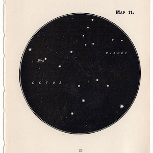 c. Vers 1903 étoiles POISSONS et ÉTOILES • figures de constellations • gravure ancienne originale • gravure d'astronomie céleste en noir • poissons et la baleine