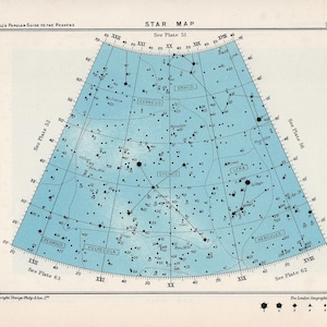 1955 estrella arco mapa 57 constelaciones original vintage impresión celestial