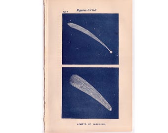 rare! c. 1850 GREAT COMETS engraving • original antique print • astronomy  print • cobalt blue celestial • galaxy • of 1680 & 1811