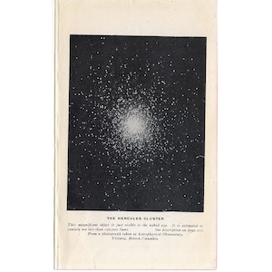 c. 1936 HERCULES CLUSTER Lithographie - original Vintage Astronomie Print - Sternendruck - Sonnensystem Print - Konstellation - Messier 13.