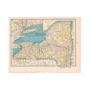 c. Lithographie CARTE DE NEW YORK de 1931 • carte vintage originale • impression vintage • État de New York • carte des États-Unis • impression Empire State