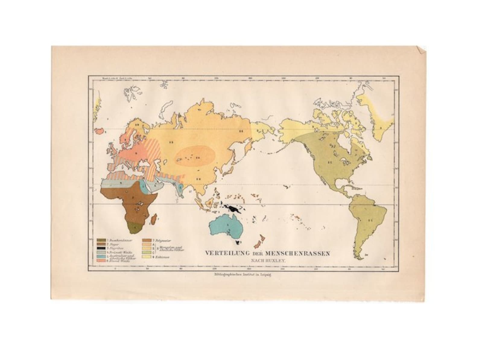 C. 1894 HUMAN RACES MAP original antique print ancient Etsy