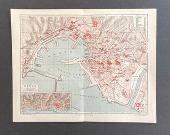 c. 1875 GENOA ITALY MAP • original antique print • map of Genova • Italy map • Genua print • antique Italy print