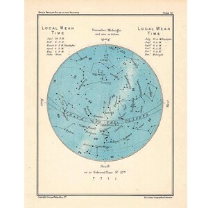 c. 1955 DICIEMBRE MAPA ESTRELLA con Noviembre en reversa • impresión vintage original • impresión de astronomía - impresión celeste - estrellas para el mes
