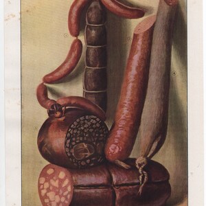 Op de afbeelding: Een close-up van een verscheidenheid aan vleeswaren, waaronder frankfurters, salami, bologna, cervelaat, kopkaas en mortadella. De vleeswaren zijn in een stillevencompositie op een lichtbruine achtergrond gerangschikt.