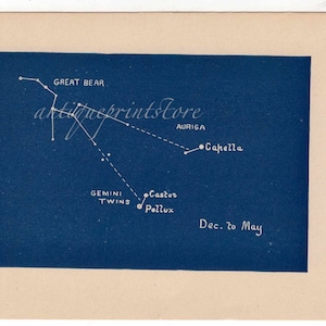1909 GEMINI the twins - capella mini constellation chart original antique unusual and rare celestial astronomy print