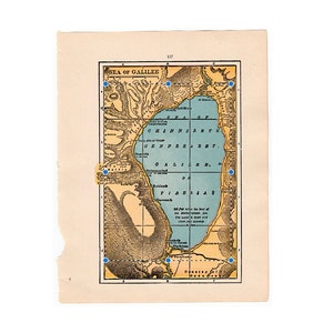H. 1952 SEA of GALILEE KARTE • Alte Landkarte • Biblische Karte • See Tiberias • Kinneret. • Jordan • auf Rückseite Kanaan & 12 Stämme