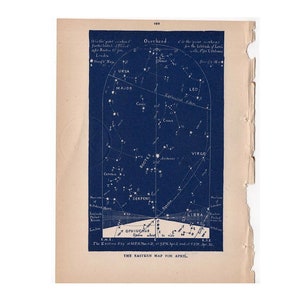 C. 1891 ESTRELLAS DE ABRIL LITOGRAFÍA CELESTE • LITOGRAFÍA ORIGINAL DE LA CARTA DEL CIELO DE ASTRONOMÍA ANTIGUA - MAPA ORIENTAL DE ABRIL